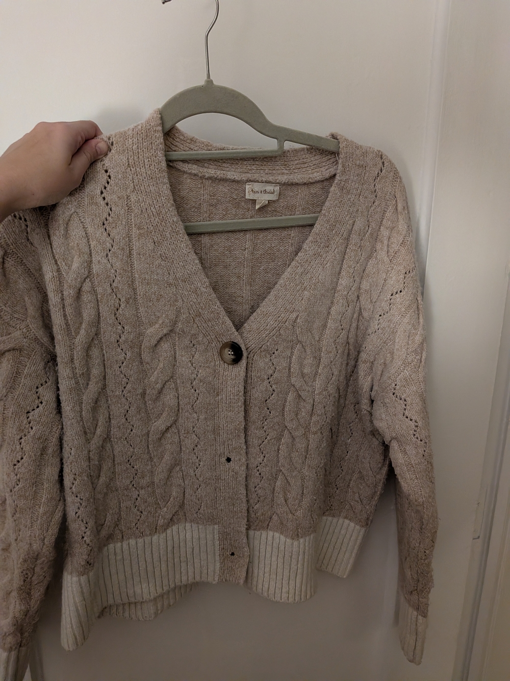 Textured Cable Knit V-Neck Cardigan - Cream
